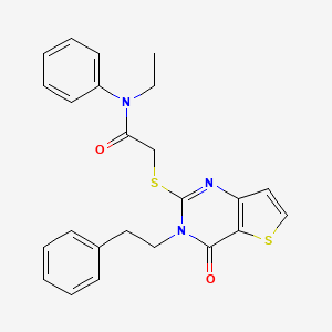 molecular formula C24H23N3O2S2 B2599937 N-ethyl-2-((4-oxo-3-phenethyl-3,4-dihydrothieno[3,2-d]pyrimidin-2-yl)thio)-N-phenylacetamide CAS No. 1787906-19-7