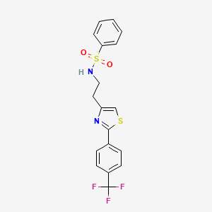 molecular formula C18H15F3N2O2S2 B2599939 N-(2-(2-(4-(trifluoromethyl)phenyl)thiazol-4-yl)ethyl)benzenesulfonamide CAS No. 896679-01-9