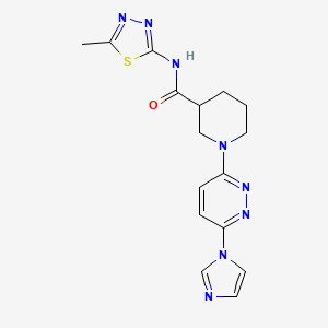 molecular formula C16H18N8OS B2599945 1-(6-(1H-imidazol-1-yl)pyridazin-3-yl)-N-(5-methyl-1,3,4-thiadiazol-2-yl)piperidine-3-carboxamide CAS No. 1286699-59-9