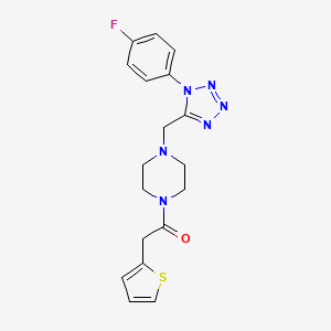 molecular formula C18H19FN6OS B2599946 1-(4-((1-(4-fluorophenyl)-1H-tetrazol-5-yl)methyl)piperazin-1-yl)-2-(thiophen-2-yl)ethanone CAS No. 1040650-98-3