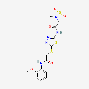 molecular formula C15H19N5O5S3 B2599948 N-(2-甲氧基苯基)-2-((5-(2-(N-甲基甲基磺酰胺)乙酰氨基)-1,3,4-噻二唑-2-基)硫代)乙酰胺 CAS No. 1226446-36-1