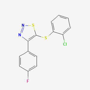 molecular formula C14H8ClFN2S2 B2599953 5-(2-Chlorophenyl)sulfanyl-4-(4-fluorophenyl)thiadiazole CAS No. 338408-69-8