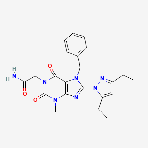 molecular formula C22H25N7O3 B2599958 2-[7-benzyl-8-(3,5-diethyl-1H-pyrazol-1-yl)-3-methyl-2,6-dioxo-2,3,6,7-tetrahydro-1H-purin-1-yl]acetamide CAS No. 1013764-12-9