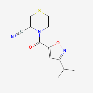 molecular formula C12H15N3O2S B2599959 4-(3-Propan-2-yl-1,2-oxazole-5-carbonyl)thiomorpholine-3-carbonitrile CAS No. 2418642-28-9