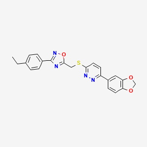 molecular formula C22H18N4O3S B2599963 3-(1,3-Benzodioxol-5-yl)-6-({[3-(4-ethylphenyl)-1,2,4-oxadiazol-5-yl]methyl}thio)pyridazine CAS No. 1111260-38-8