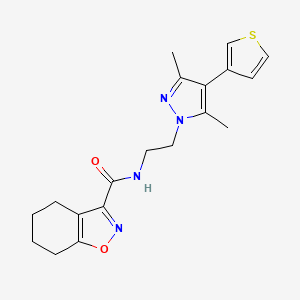 molecular formula C19H22N4O2S B2599966 N-(2-(3,5-dimethyl-4-(thiophen-3-yl)-1H-pyrazol-1-yl)ethyl)-4,5,6,7-tetrahydrobenzo[d]isoxazole-3-carboxamide CAS No. 2034510-41-1