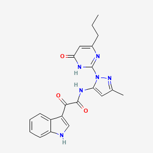 molecular formula C21H20N6O3 B2599971 2-(1H-Indol-3-yl)-N-(3-methyl-1-(6-oxo-4-propyl-1,6-dihydropyrimidin-2-yl)-1H-pyrazol-5-yl)-2-oxoacetamide CAS No. 1002933-26-7