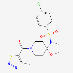 molecular formula C17H19ClN4O4S2 B2599982 (4-((4-Chlorophenyl)sulfonyl)-1-oxa-4,8-diazaspiro[4.5]decan-8-yl)(4-methyl-1,2,3-thiadiazol-5-yl)methanone CAS No. 1211272-68-2