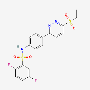 molecular formula C18H15F2N3O4S2 B2599990 N-(4-(6-(ethylsulfonyl)pyridazin-3-yl)phenyl)-2,5-difluorobenzenesulfonamide CAS No. 921815-63-6