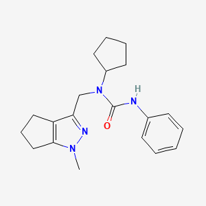 molecular formula C20H26N4O B2600007 1-Cyclopentyl-1-((1-methyl-1,4,5,6-tetrahydrocyclopenta[c]pyrazol-3-yl)methyl)-3-phenylurea CAS No. 2034336-22-4