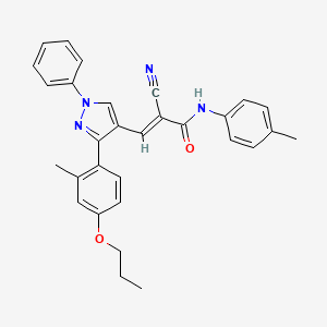 molecular formula C30H28N4O2 B2600032 (E)-2-cyano-N-(4-methylphenyl)-3-[3-(2-methyl-4-propoxyphenyl)-1-phenylpyrazol-4-yl]prop-2-enamide CAS No. 882220-46-4