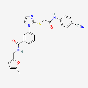 molecular formula C25H21N5O3S B2600042 3-(2-((2-((4-cyanophenyl)amino)-2-oxoethyl)thio)-1H-imidazol-1-yl)-N-((5-methylfuran-2-yl)methyl)benzamide CAS No. 1115564-76-5