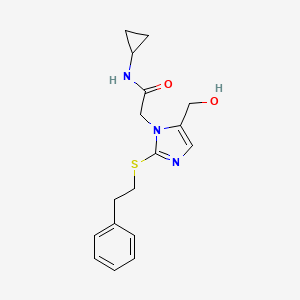 molecular formula C17H21N3O2S B2600056 N-环丙基-2-(5-(羟甲基)-2-(苯乙硫基)-1H-咪唑-1-基)乙酰胺 CAS No. 921568-34-5