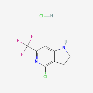 molecular formula C8H7Cl2F3N2 B2600080 4-Chloro-6-(trifluoromethyl)-2,3-dihydro-1H-pyrrolo[3,2-c]pyridine;hydrochloride CAS No. 2416234-02-9