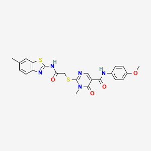 molecular formula C23H21N5O4S2 B2600082 N-(4-methoxyphenyl)-1-methyl-2-((2-((6-methylbenzo[d]thiazol-2-yl)amino)-2-oxoethyl)thio)-6-oxo-1,6-dihydropyrimidine-5-carboxamide CAS No. 894046-30-1