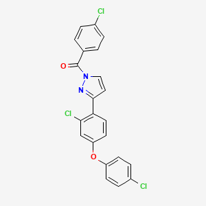 molecular formula C22H13Cl3N2O2 B2600084 [3-[2-Chloro-4-(4-chlorophenoxy)phenyl]pyrazol-1-yl]-(4-chlorophenyl)methanone CAS No. 321522-27-4