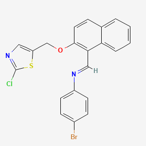 molecular formula C21H14BrClN2OS B2600087 4-bromo-N-((Z)-{2-[(2-chloro-1,3-thiazol-5-yl)methoxy]-1-naphthyl}methylidene)aniline CAS No. 478064-69-6