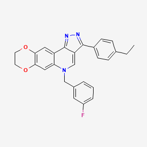molecular formula C27H22FN3O2 B2600095 3-(4-ethylphenyl)-5-(3-fluorobenzyl)-8,9-dihydro-5H-[1,4]dioxino[2,3-g]pyrazolo[4,3-c]quinoline CAS No. 866728-21-4