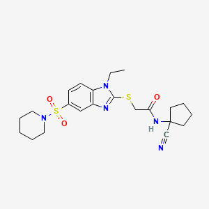 molecular formula C22H29N5O3S2 B2600098 N-(1-cyanocyclopentyl)-2-(1-ethyl-5-piperidin-1-ylsulfonylbenzimidazol-2-yl)sulfanylacetamide CAS No. 919884-94-9