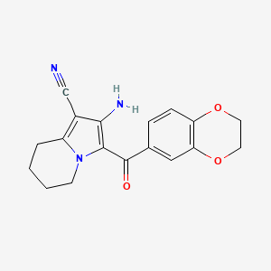molecular formula C18H17N3O3 B2600105 2-Amino-3-(2,3-dihydro-1,4-benzodioxin-6-ylcarbonyl)-5,6,7,8-tetrahydroindolizine-1-carbonitrile CAS No. 924861-89-2