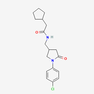 molecular formula C18H23ClN2O2 B2600107 N-((1-(4-chlorophenyl)-5-oxopyrrolidin-3-yl)methyl)-2-cyclopentylacetamide CAS No. 954597-82-1