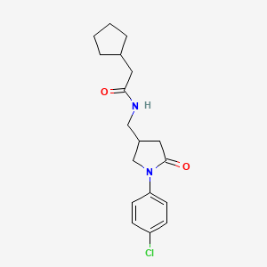 molecular formula C18H23ClN2O2 B2600107 N-((1-(4-氯苯基)-5-氧代吡咯烷-3-基)甲基)-2-环戊基乙酰胺 CAS No. 954597-82-1