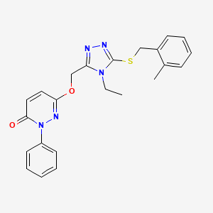 molecular formula C23H23N5O2S B2600125 6-({4-ethyl-5-[(2-methylbenzyl)sulfanyl]-4H-1,2,4-triazol-3-yl}methoxy)-2-phenyl-3(2H)-pyridazinone CAS No. 439121-31-0