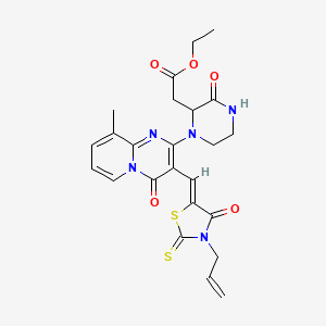 molecular formula C24H25N5O5S2 B2600133 (Z)-ethyl 2-(1-(3-((3-allyl-4-oxo-2-thioxothiazolidin-5-ylidene)methyl)-9-methyl-4-oxo-4H-pyrido[1,2-a]pyrimidin-2-yl)-3-oxopiperazin-2-yl)acetate CAS No. 1031325-18-4