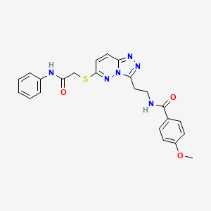 molecular formula C23H22N6O3S B2600136 4-methoxy-N-(2-(6-((2-oxo-2-(phenylamino)ethyl)thio)-[1,2,4]triazolo[4,3-b]pyridazin-3-yl)ethyl)benzamide CAS No. 872995-51-2