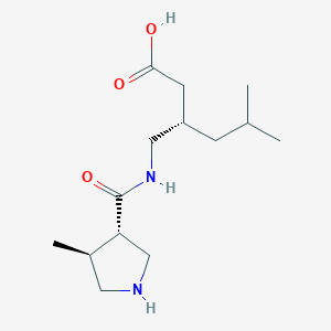 molecular formula C14H26N2O3 B2600139 (3S)-5-Methyl-3-[[[(3S,4S)-4-methylpyrrolidine-3-carbonyl]amino]methyl]hexanoic acid CAS No. 1909293-59-9