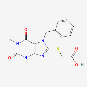 molecular formula C16H16N4O4S B2600150 2-((7-苄基-1,3-二甲基-2,6-二氧代-2,3,6,7-四氢-1H-嘌呤-8-基)硫代)乙酸 CAS No. 368847-39-6