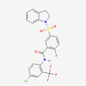 molecular formula C22H15ClF4N2O3S B2600162 N-(4-chloro-2-(trifluoromethyl)phenyl)-2-fluoro-5-(indolin-1-ylsulfonyl)benzamide CAS No. 451479-62-2