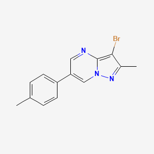 molecular formula C14H12BrN3 B2600163 3-Bromo-2-methyl-6-(4-methylphenyl)pyrazolo[1,5-a]pyrimidine CAS No. 439107-69-4