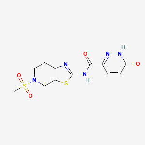 molecular formula C12H13N5O4S2 B2600169 N-(5-(methylsulfonyl)-4,5,6,7-tetrahydrothiazolo[5,4-c]pyridin-2-yl)-6-oxo-1,6-dihydropyridazine-3-carboxamide CAS No. 1421455-21-1