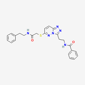 molecular formula C24H24N6O2S B2600179 N-(2-(6-((2-氧代-2-(苯乙胺)乙基)硫代)-[1,2,4]三唑并[4,3-b]哒嗪-3-基)乙基)苯甲酰胺 CAS No. 893992-22-8