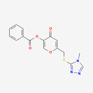 molecular formula C16H13N3O4S B2600180 [6-[(4-Methyl-1,2,4-triazol-3-yl)sulfanylmethyl]-4-oxopyran-3-yl] benzoate CAS No. 877815-95-7
