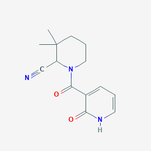 molecular formula C14H17N3O2 B2600203 3,3-Dimethyl-1-(2-oxo-1H-pyridine-3-carbonyl)piperidine-2-carbonitrile CAS No. 2129215-55-8