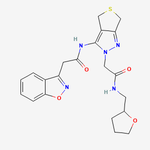 molecular formula C21H23N5O4S B2600214 2-(benzo[d]isoxazol-3-yl)-N-(2-(2-oxo-2-(((tetrahydrofuran-2-yl)methyl)amino)ethyl)-4,6-dihydro-2H-thieno[3,4-c]pyrazol-3-yl)acetamide CAS No. 1172338-51-0