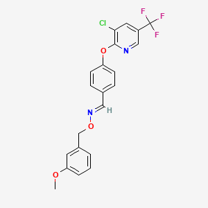 molecular formula C21H16ClF3N2O3 B2600221 (E)-[(4-{[3-chloro-5-(trifluoromethyl)pyridin-2-yl]oxy}phenyl)methylidene][(3-methoxyphenyl)methoxy]amine CAS No. 1092343-82-2