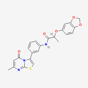 molecular formula C23H19N3O5S B2600284 2-(benzo[d][1,3]dioxol-5-yloxy)-N-(3-(7-methyl-5-oxo-5H-thiazolo[3,2-a]pyrimidin-3-yl)phenyl)propanamide CAS No. 1021040-15-2