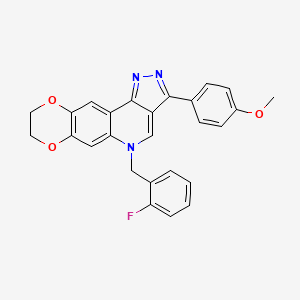 molecular formula C26H20FN3O3 B2600286 5-(2-fluorobenzyl)-3-(4-methoxyphenyl)-8,9-dihydro-5H-[1,4]dioxino[2,3-g]pyrazolo[4,3-c]quinoline CAS No. 866348-39-2