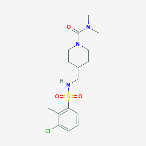 molecular formula C16H24ClN3O3S B2600300 4-[(3-氯-2-甲基苯磺酰胺)甲基]-N,N-二甲基哌啶-1-甲酰胺 CAS No. 2097924-90-6