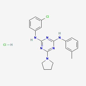 molecular formula C20H22Cl2N6 B2600309 N2-(3-chlorophenyl)-6-(pyrrolidin-1-yl)-N4-(m-tolyl)-1,3,5-triazine-2,4-diamine hydrochloride CAS No. 1179456-11-1