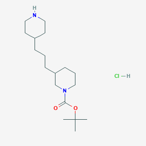 molecular formula C18H35ClN2O2 B2600320 Tert-butyl 3-(3-piperidin-4-ylpropyl)piperidine-1-carboxylate;hydrochloride CAS No. 2551115-82-1