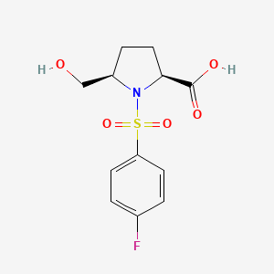 molecular formula C12H14FNO5S B2600336 (2S,5R)-1-(4-Fluorobenzenesulfonyl)-5-(hydroxymethyl)pyrrolidine-2-carboxylic acid CAS No. 1955473-91-2