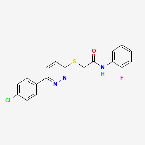 molecular formula C18H13ClFN3OS B2600364 2-[6-(4-氯苯基)哒嗪-3-基]硫代基-N-(2-氟苯基)乙酰胺 CAS No. 872688-59-0