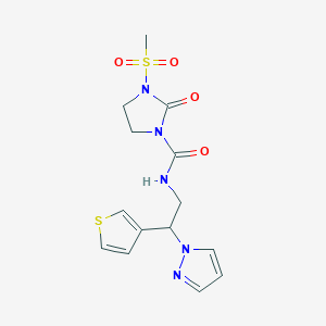 molecular formula C14H17N5O4S2 B2600366 N-(2-(1H-吡唑-1-基)-2-(噻吩-3-基)乙基)-3-(甲基磺酰基)-2-氧代咪唑烷-1-甲酰胺 CAS No. 2034596-32-0