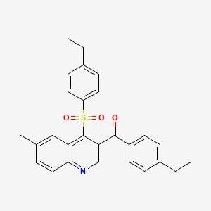 molecular formula C27H25NO3S B2600370 (4-Ethylphenyl)-[4-(4-ethylphenyl)sulfonyl-6-methylquinolin-3-yl]methanone CAS No. 866895-55-8