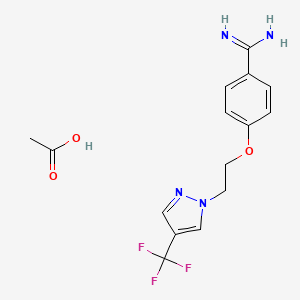 molecular formula C15H17F3N4O3 B2600375 Acetic acid;4-[2-[4-(trifluoromethyl)pyrazol-1-yl]ethoxy]benzenecarboximidamide CAS No. 2580187-20-6