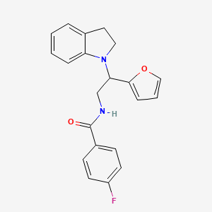 molecular formula C21H19FN2O2 B2600376 4-氟代-N-(2-(呋喃-2-基)-2-(吲哚-1-基)乙基)苯甲酰胺 CAS No. 898432-55-8